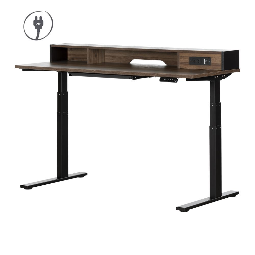 Majyta Adjustable Height Standing Desk with Built In Power Bar, Natural Walnut and Matte Black