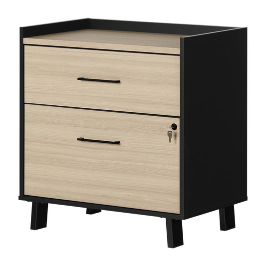 Kozack 2-Drawer File Cabinet, Soft Elm and Matte Black