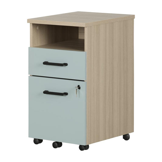 Zelia 2-Drawer Mobile File Cabinet, Soft Elm and Steel Blue