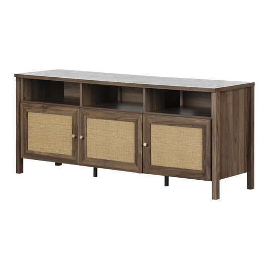 Balka TV Stand, Natural Walnut and Printed Rattan