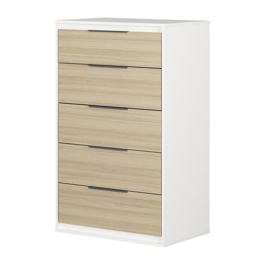 Hourra 5-Drawer Chest, Soft Elm and White