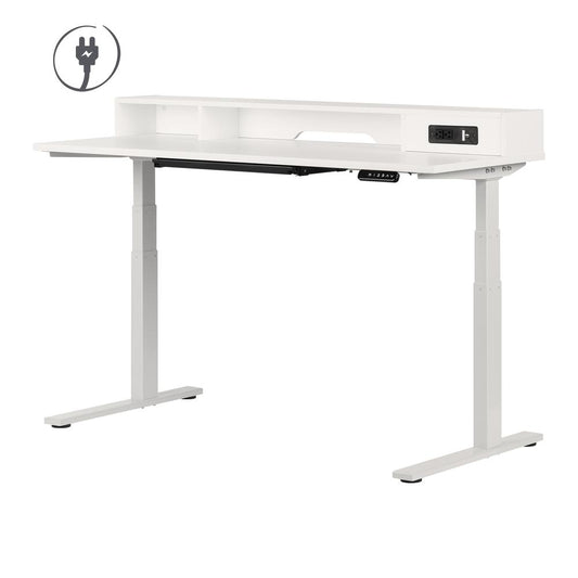 Majyta Adjustable Height Standing Desk with Built In Power Bar, Pure White