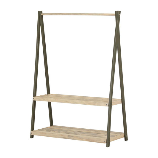 Sweedi Clothes Rack with Storage Shelves, Natural and Olive green