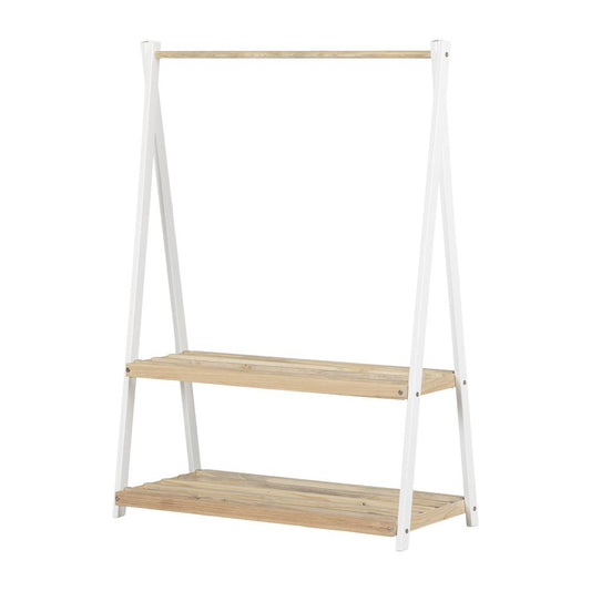 Sweedi Clothes Rack with Storage Shelves, White and Natural