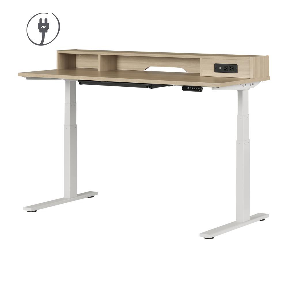 Majyta Adjustable Height Standing Desk with Built In Power Bar, Soft Elm