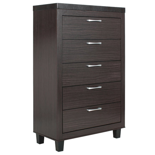 Better Home Products Elegant 5 Drawer Chest of Drawers for Bedroom in Tobacco