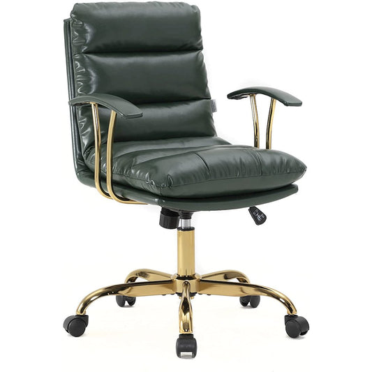 LeisureMod Regina Modern Padded Leather Adjustable Executive Office Chair with Tilt & 360 Degree Swivel in Pine Green