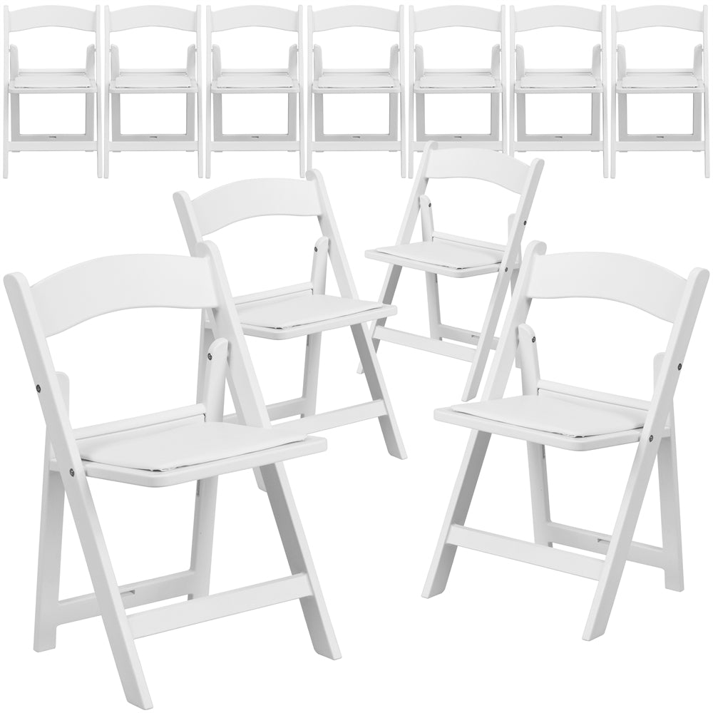 11 Pk. Kids White Resin Folding Chair with White Vinyl Padded Seat