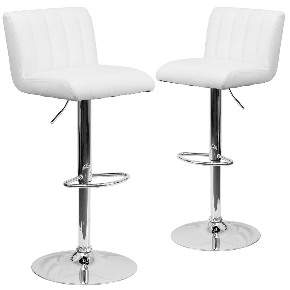 2 Pk. Contemporary White Vinyl Adjustable Height Barstool with Chrome Base