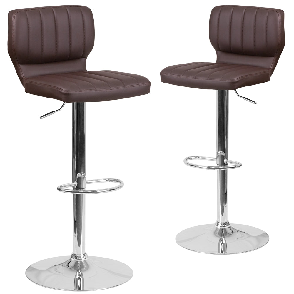 2 Pk. Contemporary Brown Vinyl Adjustable Height Barstool with Chrome Base