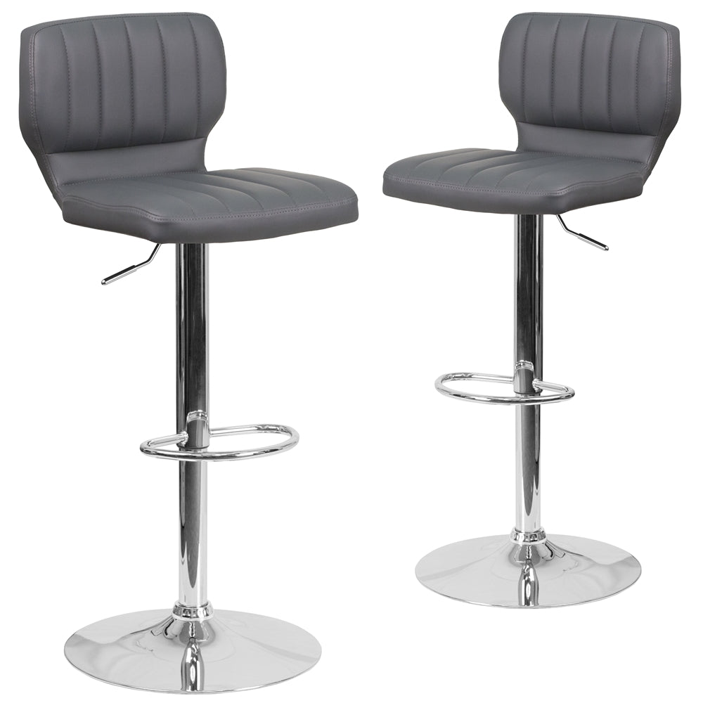 2 Pk. Contemporary Gray Vinyl Adjustable Height Barstool with Chrome Base