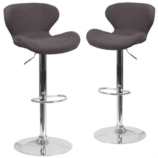 2 Pk. Contemporary Black Fabric Adjustable Height Barstool with Chrome Base