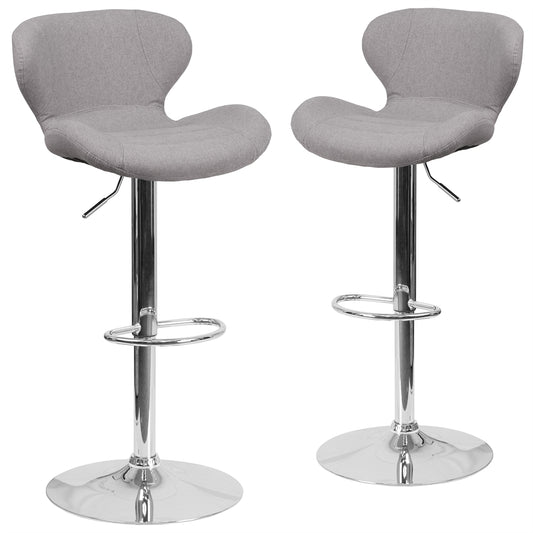 2 Pk. Contemporary Gray Fabric Adjustable Height Barstool with Chrome Base