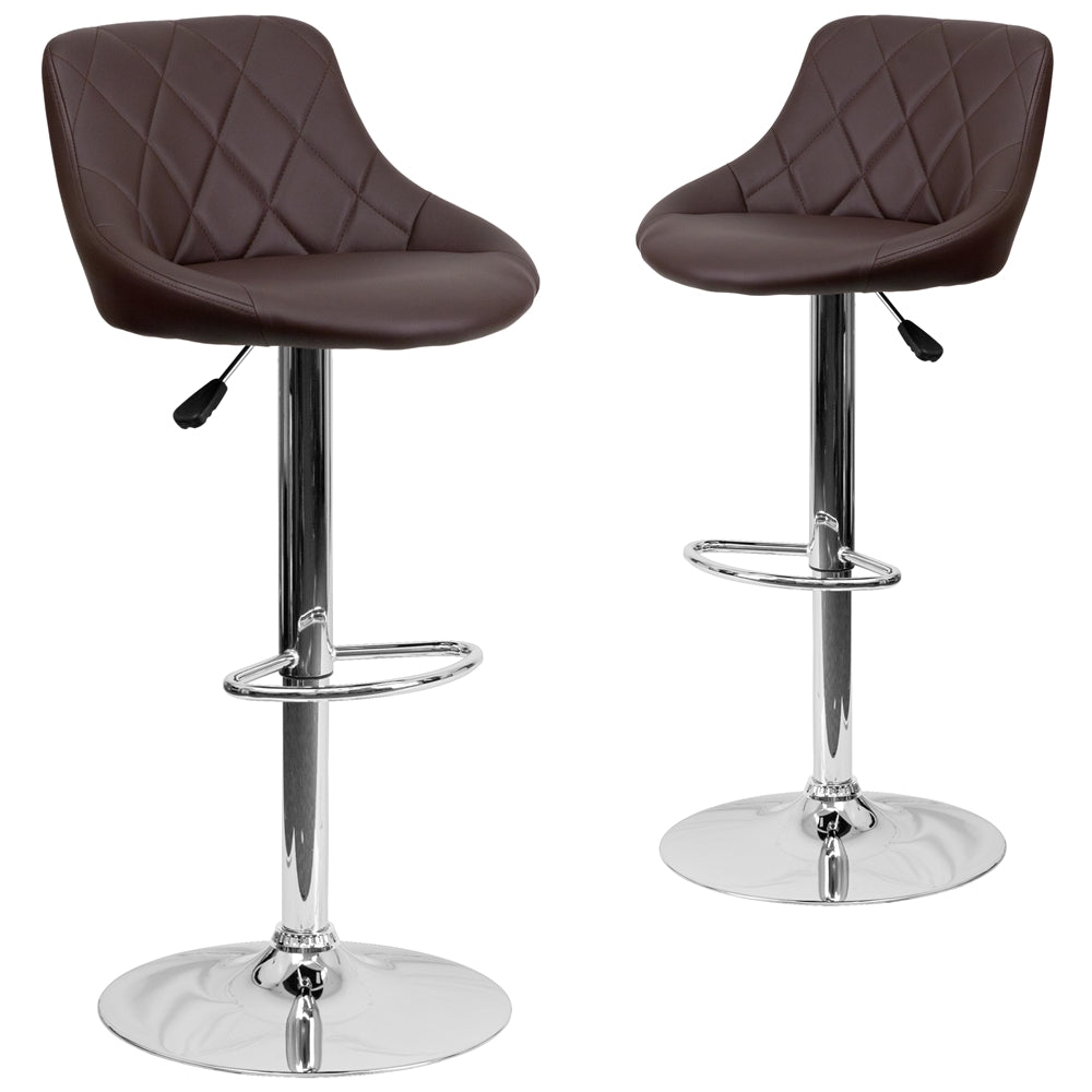 2 Pk. Contemporary Brown Vinyl Bucket Seat Adjustable Height Barstool with Chrome Base