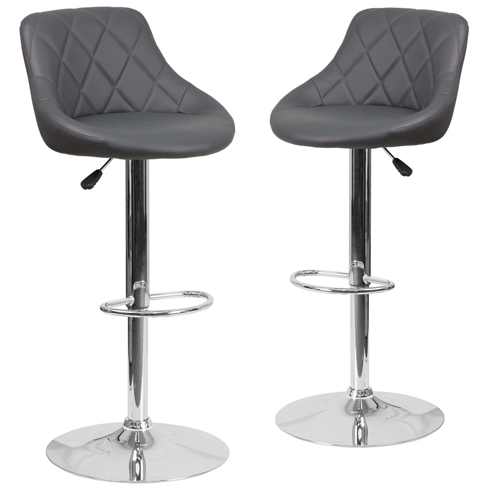 2 Pk. Contemporary Gray Vinyl Bucket Seat Adjustable Height Barstool with Chrome Base