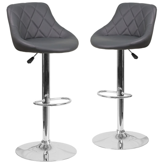 2 Pk. Contemporary Gray Vinyl Bucket Seat Adjustable Height Barstool with Chrome Base