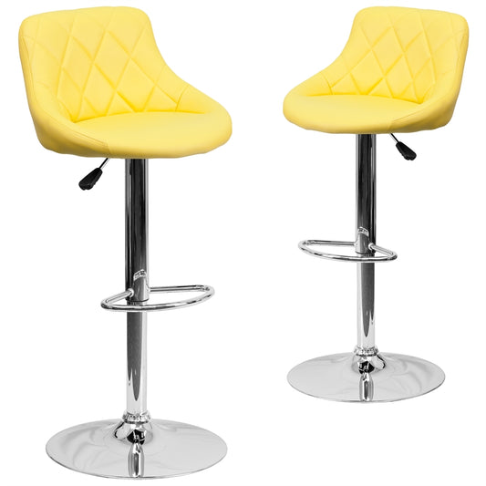 2 Pk. Contemporary Yellow Vinyl Bucket Seat Adjustable Height Barstool with Chrome Base