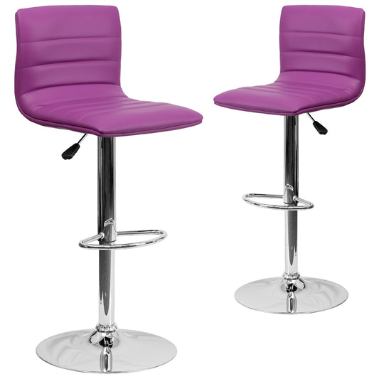 2 Pk. Contemporary Purple Vinyl Adjustable Height Barstool with Chrome Base