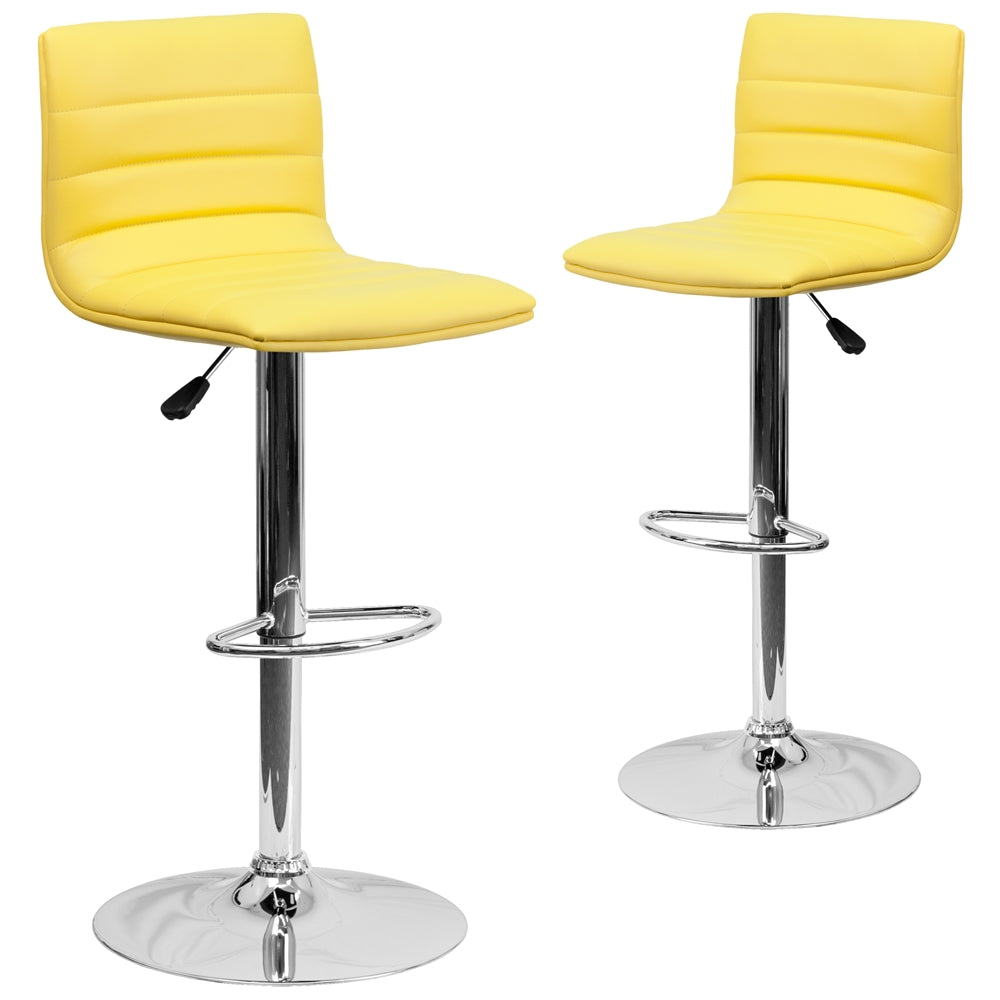 2 Pk. Contemporary Yellow Vinyl Adjustable Height Barstool with Chrome Base