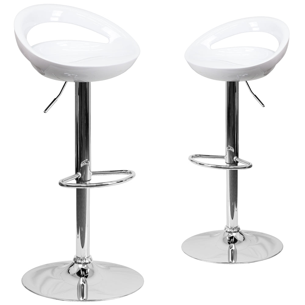 2 Pk. Contemporary White Plastic Adjustable Height Barstool with Chrome Base