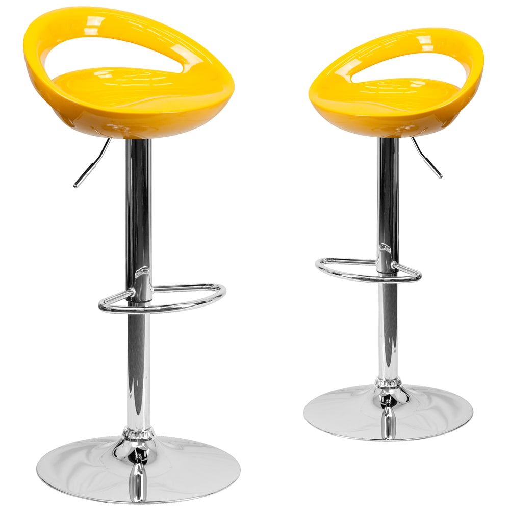 2 Pk. Contemporary Yellow Plastic Adjustable Height Barstool with Chrome Base