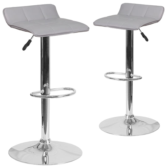 2 Pk. Contemporary Grey Vinyl Adjustable Height Barstool with Chrome Base and Footrest