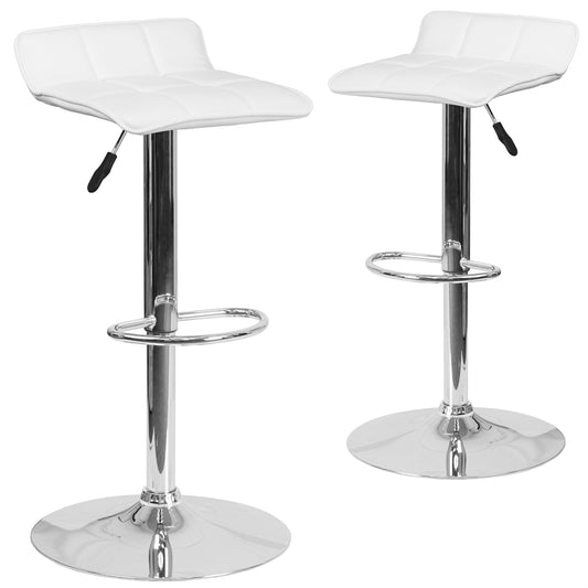 2 Pk. Contemporary White Vinyl Adjustable Height Barstool with Chrome Base and Footrest