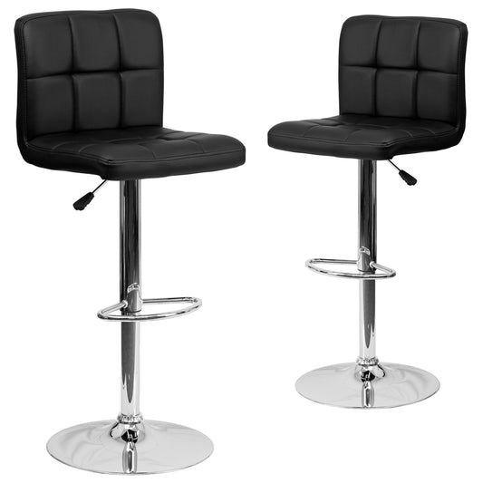 2 Pk. Contemporary Black Quilted Vinyl Adjustable Height Barstool with Chrome Base