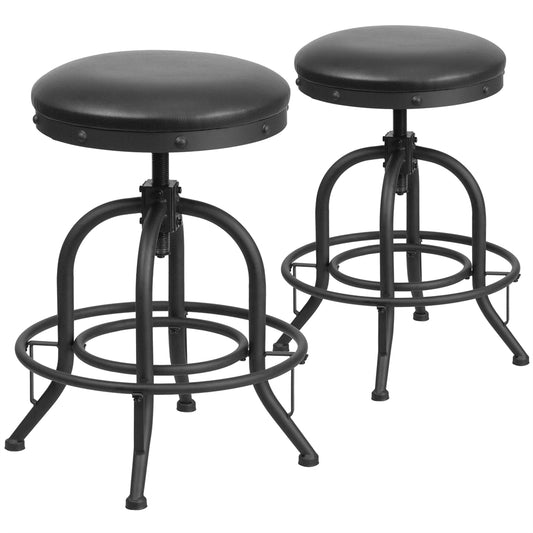 2 Pk. 24'' Counter Height Stool with Swivel Lift Black Leather Seat