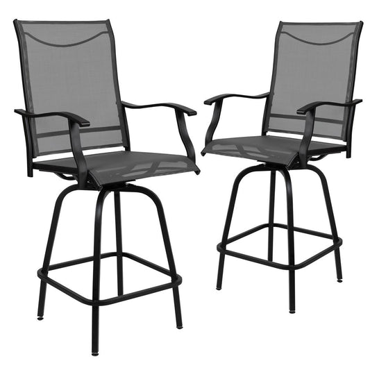 Patio Bar Height Stools Set of 2, All-Weather Textilene Swivel Patio Stools and Deck Chairs with High Back & Armrests in Gray