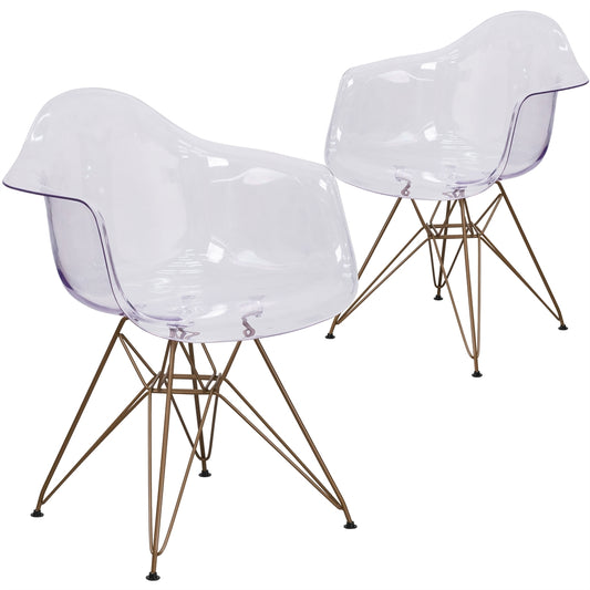 2 Pk. Allure Series Transparent Side Chair with Gold Frame