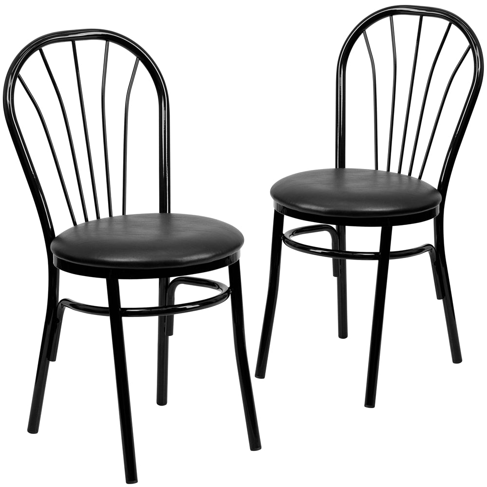 2 Pk. HERCULES Series Fan Back Metal Chair - Black Vinyl Seat