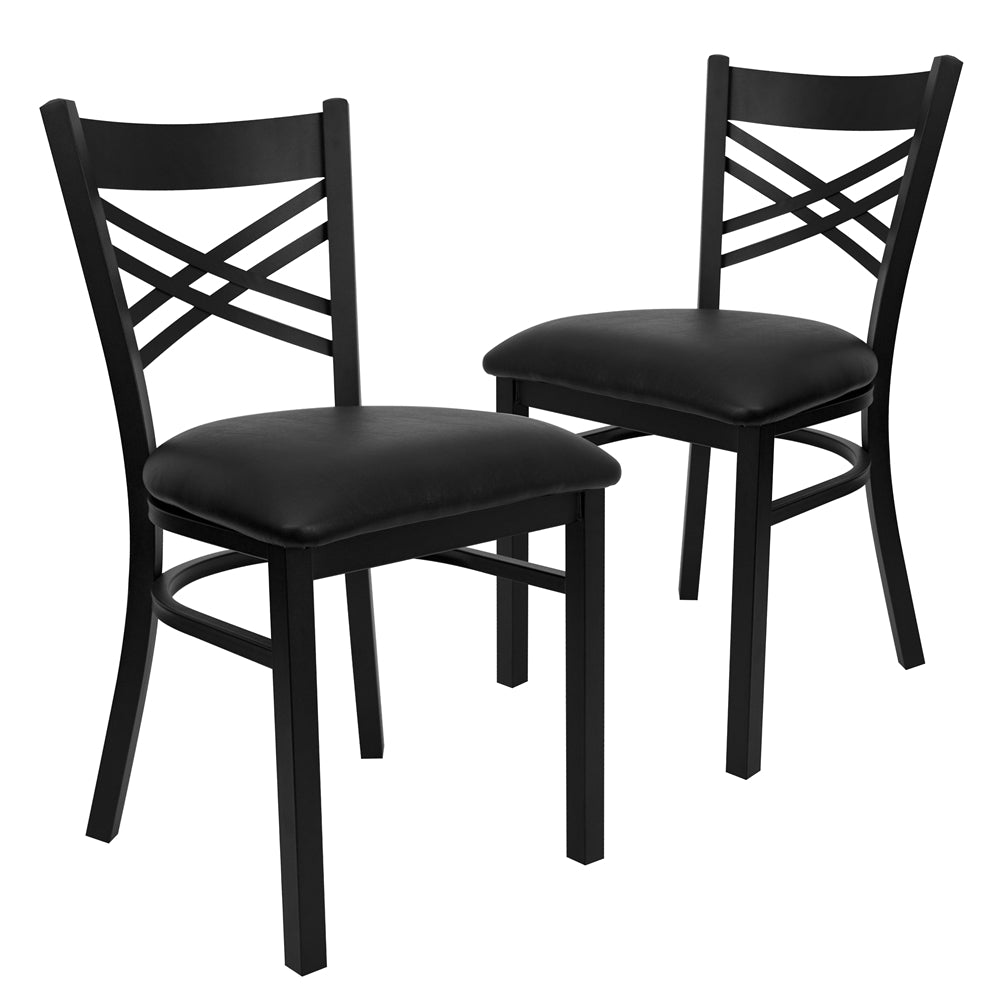 2 Pk. HERCULES Series Black ''X'' Back Metal Restaurant Chair - Black Vinyl Seat