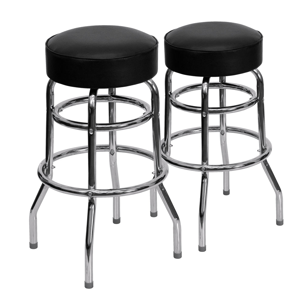 2 Pk. Double Ring Chrome Barstool with Black Seat