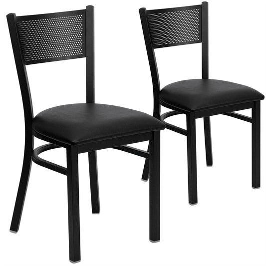 2 Pk. HERCULES Series Black Grid Back Metal Restaurant Chair - Black Vinyl Seat