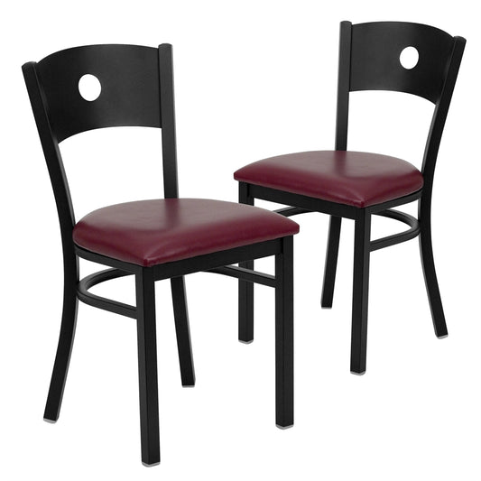 2 Pk. HERCULES Series Black Circle Back Metal Restaurant Chair - Burgundy Vinyl Seat