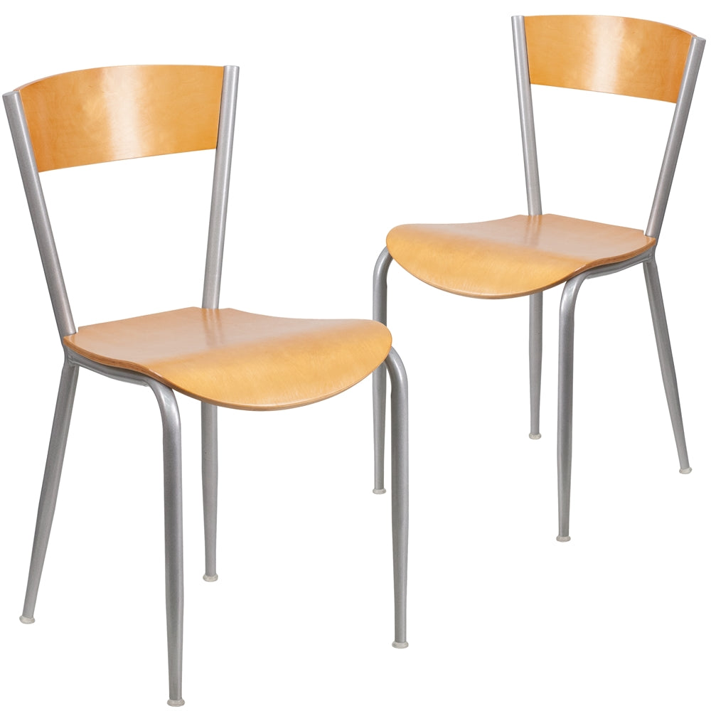 2 Pk. Invincible Series Metal Restaurant Chair - Natural Wood Back & Seat