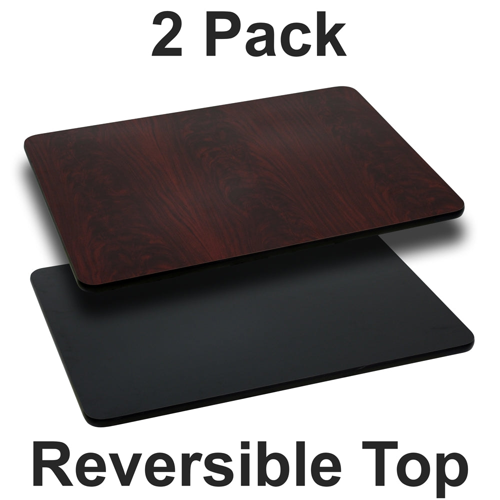 2 Pk. 30'' x 42'' Rectangular Table Top with Black or Mahogany Reversible Laminate Top