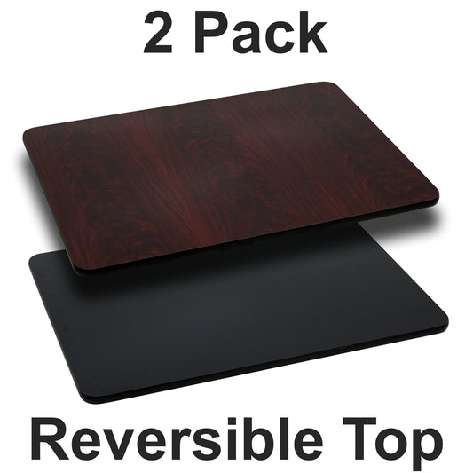 2 Pk. 30'' x 42'' Rectangular Table Top with Black or Mahogany Reversible Laminate Top