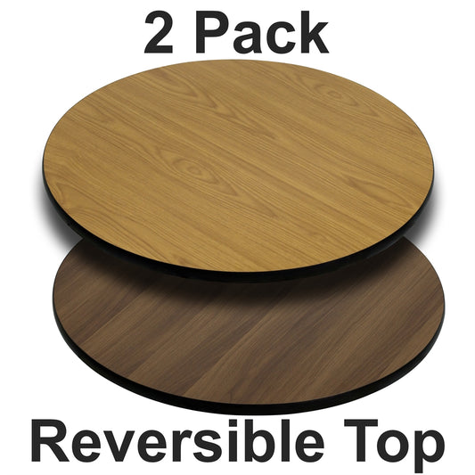 2 Pk. 42'' Round Table Top with Natural or Walnut Reversible Laminate Top