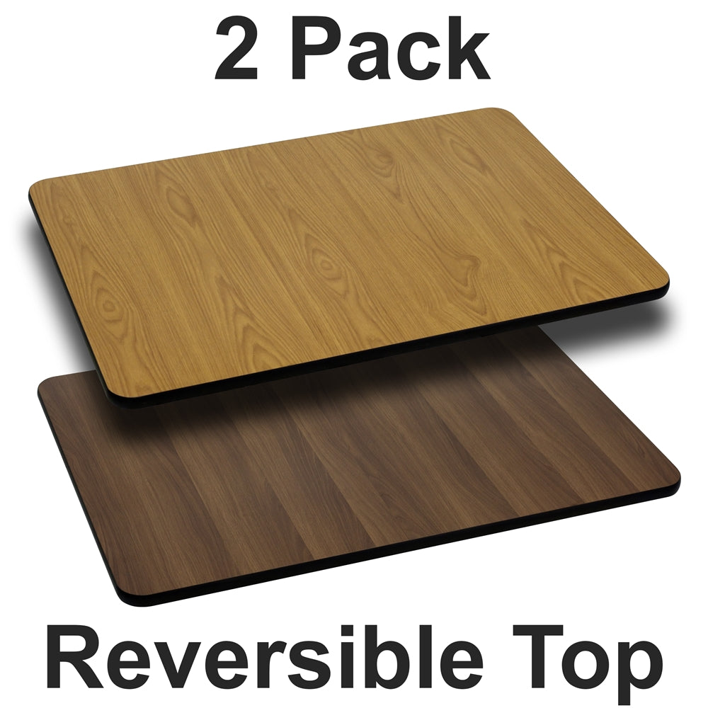 2 Pk. 30'' x 42'' Rectangular Table Top with Natural or Walnut Reversible Laminate Top