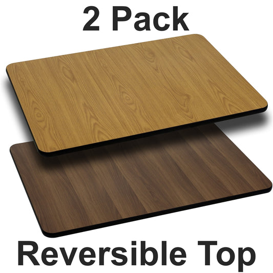 2 Pk. 30'' x 48'' Rectangular Table Top with Natural or Walnut Reversible Laminate Top