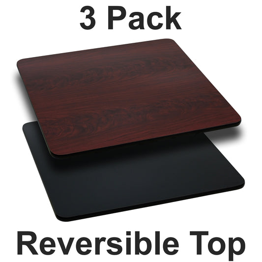 3 Pk. 24'' Square Table Top with Black or Mahogany Reversible Laminate Top