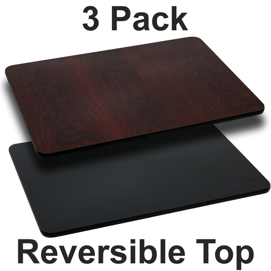 3 Pk. 24'' x 30'' Rectangular Table Top with Black or Mahogany Reversible Laminate Top