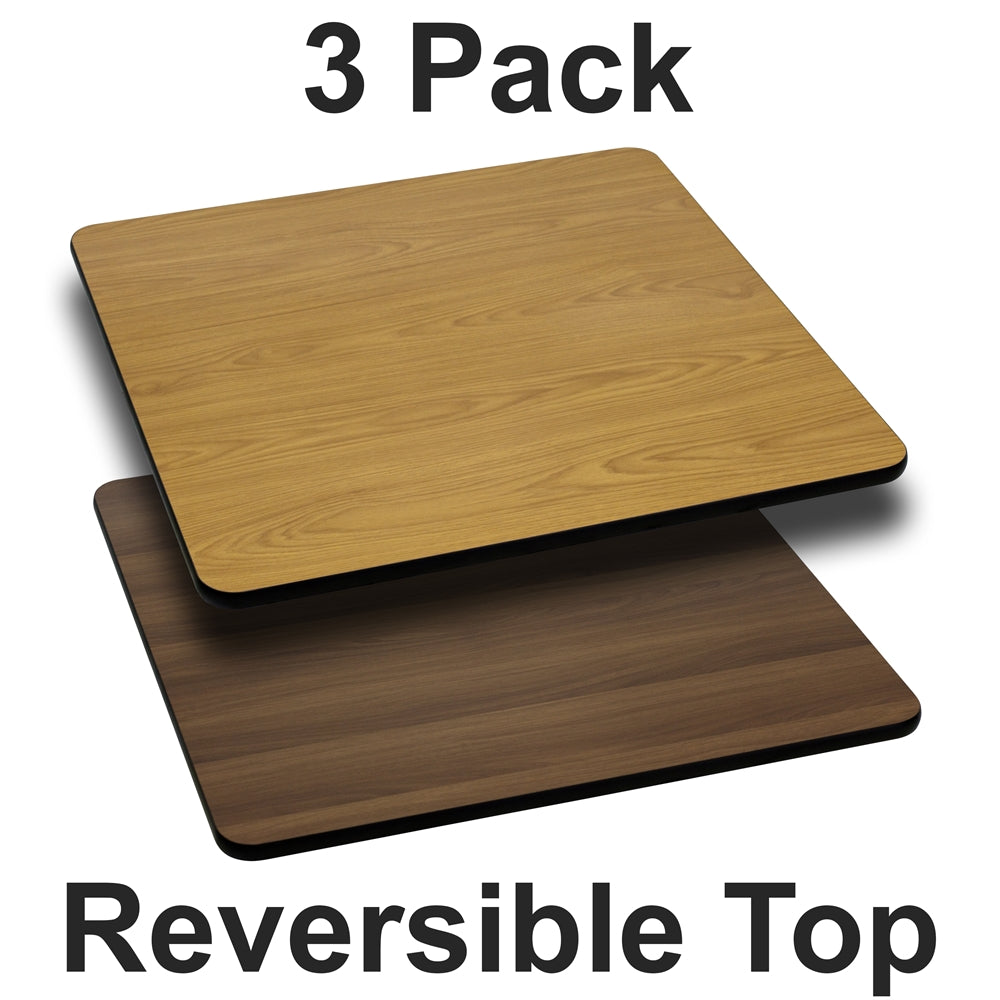 3 Pk. 24'' Square Table Top with Natural or Walnut Reversible Laminate Top