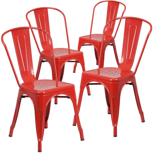 4 Pk. Red Metal Indoor-Outdoor Stackable Chair