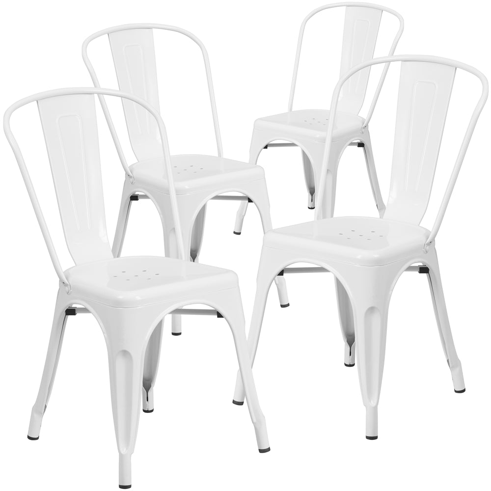 4 Pk. White Metal Indoor-Outdoor Stackable Chair