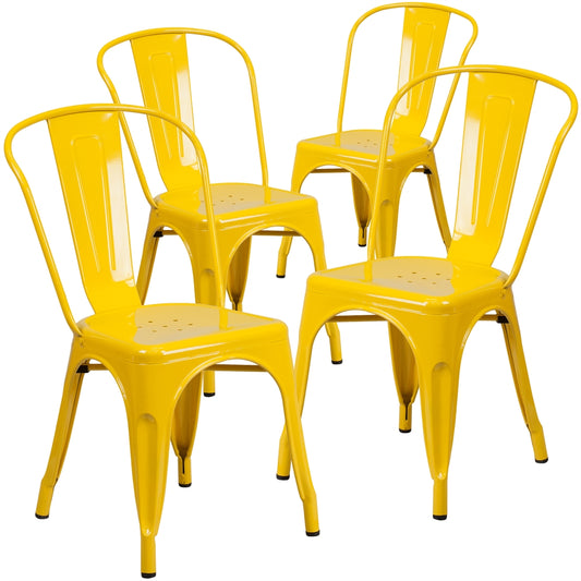 4 Pk. Yellow Metal Indoor-Outdoor Stackable Chair