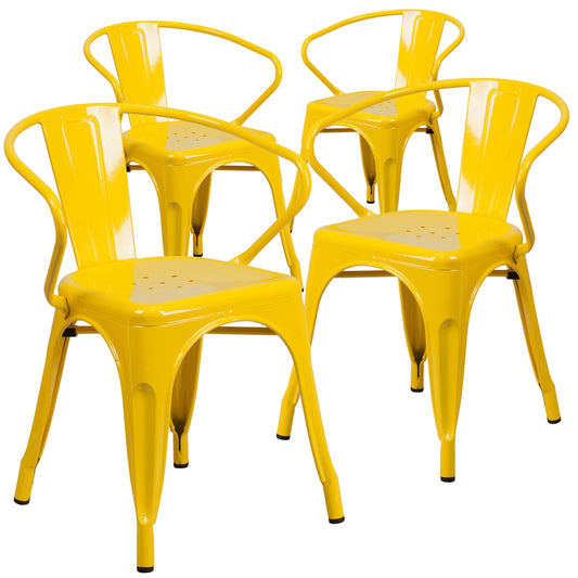 4 Pk. Yellow Metal Indoor-Outdoor Chair with Arms