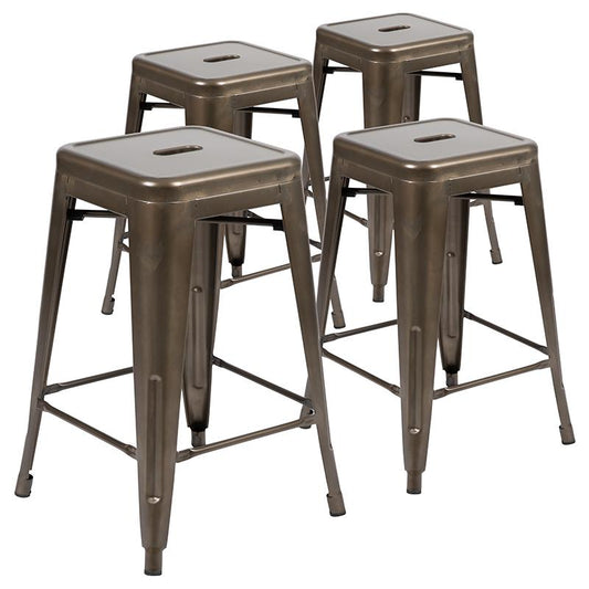 24" High Metal Counter-Height, Indoor Bar Stool in Gun Metal Gray - Stackable Set of 4